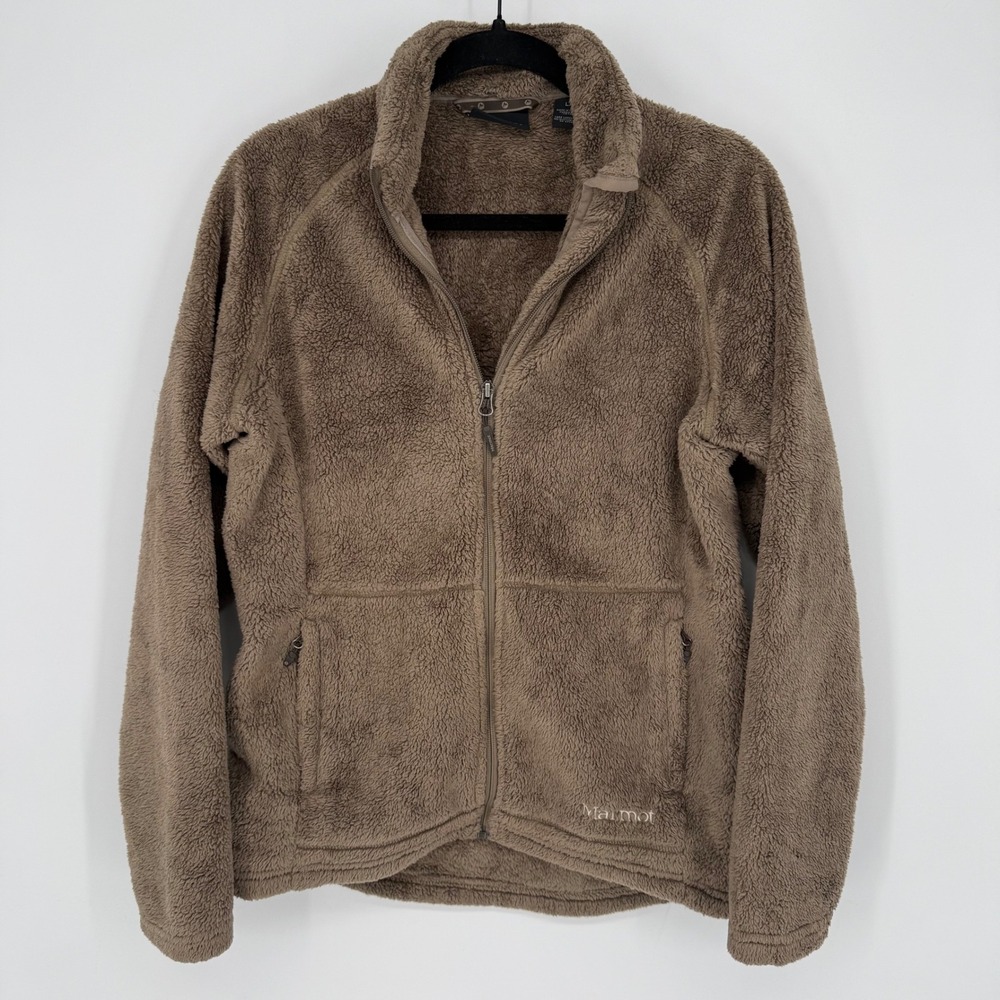 MARMOT FUZZY SHERPA FLEECE FULL ZIP JACKET LARGE BEIGE-BROWN